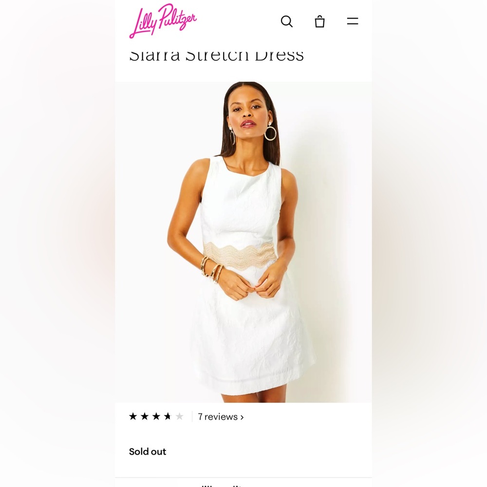 $228 Lilly Pulitzer White Dress with Gold Accents Size 00